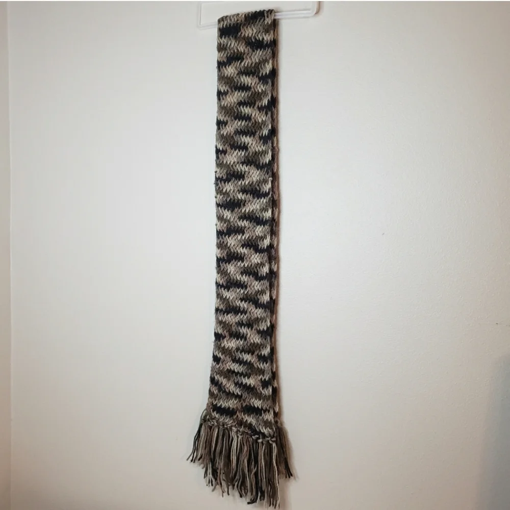 Neutral Earth Colors Handcrafted Crochet Scarf with Fringe Edges